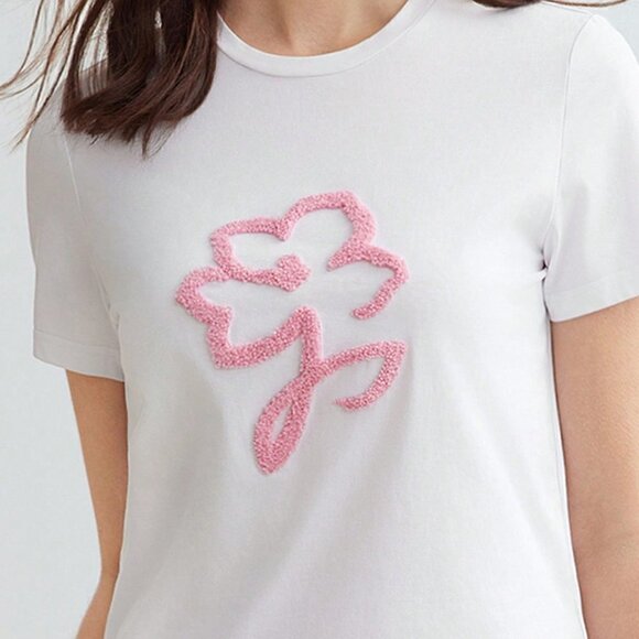 WHITE CASUAL WOMEN'S T-SHIRT WITH FLORAL PATTERN - Picture 2 of 5